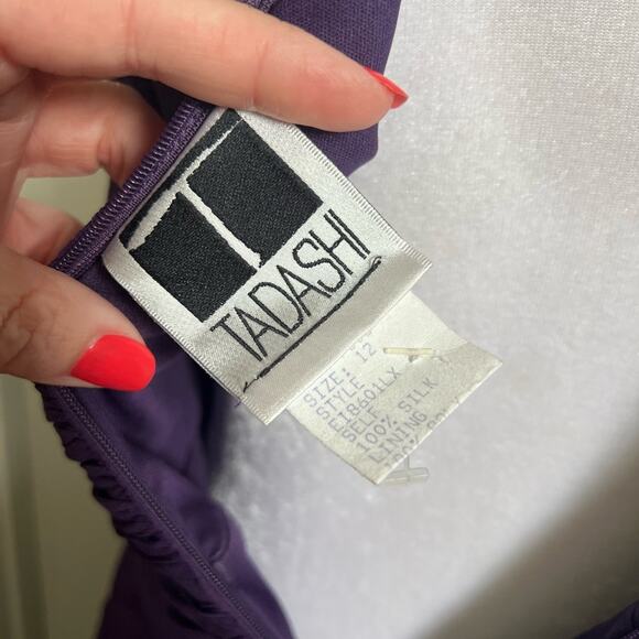 Tadashi Shoji Vintage 90s Silk Chiffon Tiered Ruched Evening Gown Dress - Picture 6 of 7